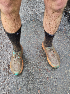 This was only a moderately muddy state, before the *real* mud started. At that point, though, the mud got washed off periodically by walking through streams.