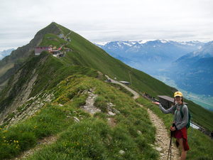 Clara near the end of the Hardergrat route, with the Brienzer Rothorn visible.